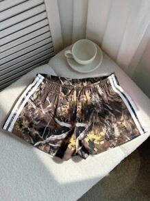 Comfortcana 女式树枝印花针织拼布宽松短裤