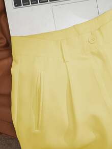 Airaco Quần short ống rộng màu trắng dành cho nữ, quần short thường ngày cạp cao giúp thon gọn, mùa hè - Màu vàng - Xem 4