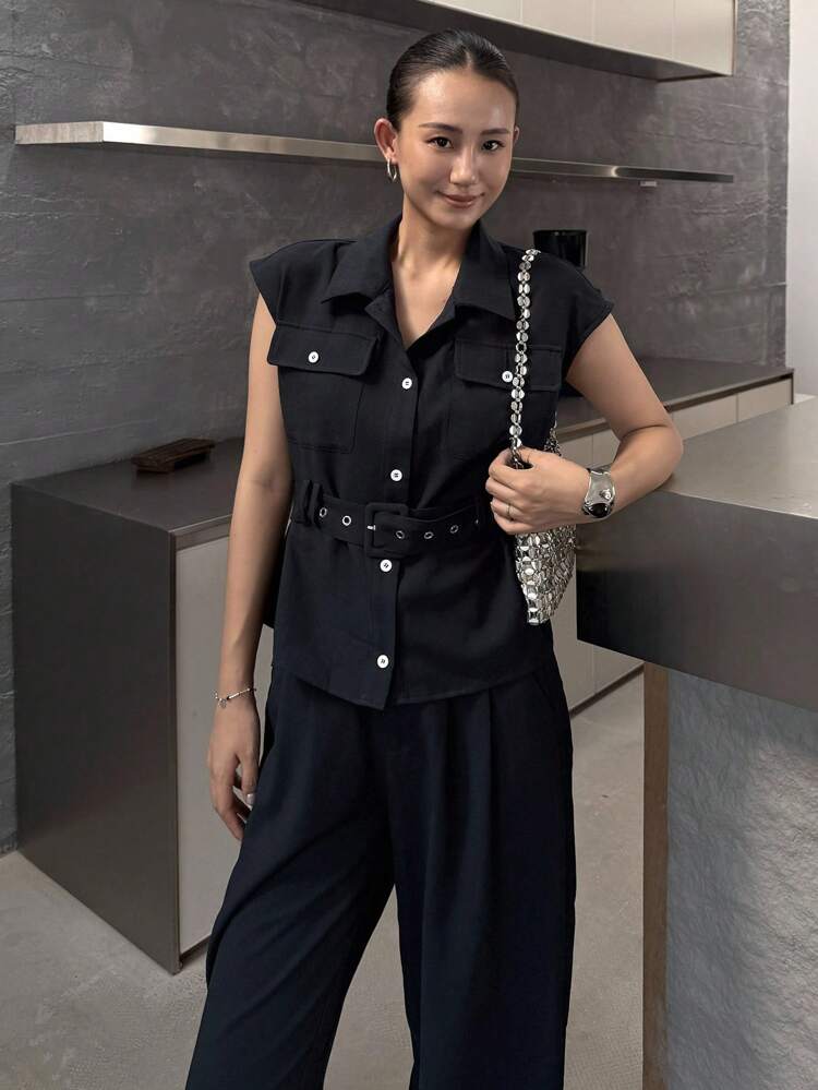 Women's Summer Fashion Solid Color Vest & Pants 2 Pieces Set