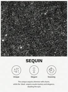 SHEIN Belle 加大码优雅闪亮围脖领无袖连衣裙，秋季节日派对服装超长亮片女装 - 黑色 - 查看 7