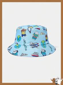We Bare Bears X SHEIN Letter & Cartoon Pattern Reversible White Baseball Cap - White - View 2