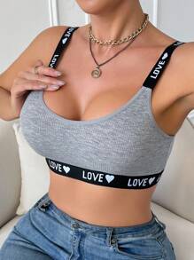 EasyFave 女士字母和心形印花罗纹休闲文胸