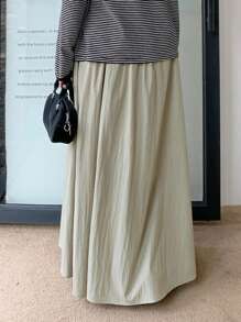 Dazy Plus Chân váy chữ A dáng rộng cho nữ cỡ lớn, giản dị và thanh lịch, phù hợp cho mọi mùa thu - Màu Khaki - Xem 2