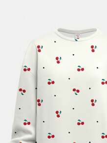 SHEIN Leap Crew Áo nỉ tay dài cổ tròn in họa tiết quả anh đào dễ thương, cổ điển, dễ thương, màu trắng kem, dành cho bé gái tuổi mới lớn, dáng rộng, thoải mái, phù hợp cho mùa thu/đông, trở lại trường, phong cách những năm 2000, phong cách Hàn Quốc, mùa thu/thu, tiệc chào đón, mùa đông, phong cách Grunge - Nhiều màu - Xem 5