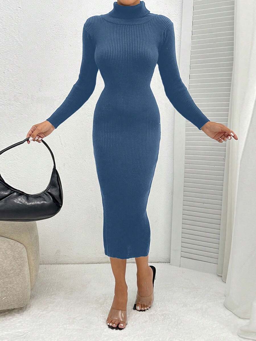 EURMUSE Robe pull côtelée à col roulé