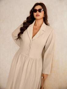 Elaquor Plus Size Elegant Solid Color Dress, Suitable For Commuting