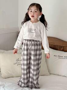 DAZY 年轻女孩休闲宽松格子裤家居服秋冬 - 灰色 - 查看 7