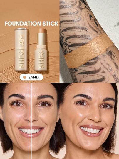 SHEGLAM Skin Magnet High Coverage Foundation Stick-Sand Long-Lasting Poreless Flawless Easy To Use Full Coverage Foundation Stick For All Skin Type Non-Fading Sweat-Proof Weightless Cruelty-Fre Smooth Natural Skin-Like Finish Breathable Foundation Stick Gentle Formula Foundation Makeup Brand Beauty Makeup Face Paint Cosmetic For Women Girls Perfect For Winter Spring Ideal For Y2K Fancy Fashion Suitable For Birthday Gift Party Ready Best Color