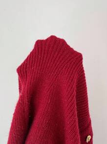 Elenzga Damen Neuer Herbst/Winter Rundhals Pullover mit Metallknopf Dekor, Rüschen-Saum, eleganter Slim Fit, vielseitig für Dates - Bordeaux - Übersicht 7