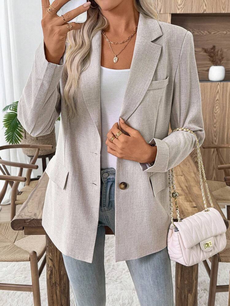 Women's Grey Regular Shoulder Long Sleeve Single-Breasted Fashion Blazer Suit Jacket For Women Blazers For Women Fall Clothes For Women Blazer Fall Women Clothes Blazers Business Casual Woman Office Outfits For Women Work Outfits For Women Fall Outfits Women Business Casual Outfits Women Blazer For Women Suits For Women Teacher Outfits For Women