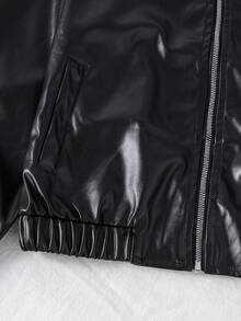 Girls' Turndown Collar Zipper Casual Cool Jacket, Suitable For Outings, Vacations, And Back To School Fall Winter - Black - View 10