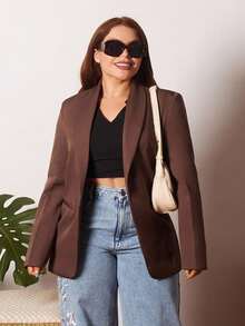 Lupita Cardoza Women's Solid Color Shawl Neck Long Sleeve Casual Blazer  - Coffee Brown - View 4