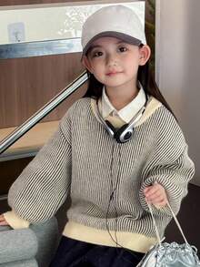 DAZY Suéter de cuello redondo a rayas para niñas pequeñas, ropa de otoño - Albaricoque - Ver 5