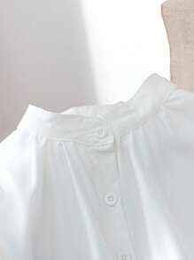 Genkimix Kids New Arrival Korean Style Sweet Elegant Girls' Long Sleeve Loose Blouse With Small Stand Collar, Autumn - White - View 6