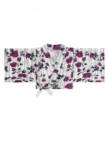 Irokai 日本女性传统花卉印花和服浴衣，夏季节日 - 紫色 - 查看 5