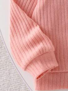 Genkimix Kids 返校季秋季服装两件套，女童可爱小马刺绣休闲罗纹条纹长袖粉色外套搭配黑色返校学院风冬季单品 - 粉色 - 查看 6