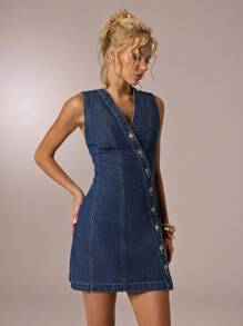 Avantive Vestido vaquero de mujer - Vestido vaquero oscuro - Azul lavado medio - Ver 4