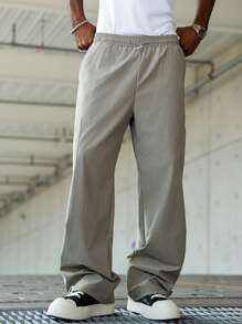 Manfinity Hypemode Pantaloni bărbătești, casual, lejeri, cu picior drept, culoare solidă, buzunare multiple cu talie cu șnur, potriviți pentru purtare în aer liber și zilnică, pantaloni de trening cu picior drept, cadou pentru iubit/soț