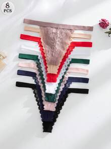 SHEIN 8pcs/Set Romantic Sexy Lace Women's Thong Panties - Multicolor - View 1