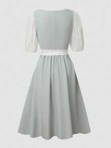 Fairmaia 德国传统女式短袖上衣、围裙和连衣裙套装，Dirndl 慕尼黑啤酒节传统德国传统复古无袖女装传统方领 Dirndl 连衣裙和围裙，适合十月、万圣节 - 灰色 - 查看 2