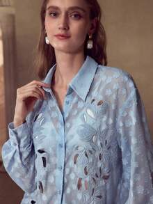 MOTF PREMIUM CAMISA TRANSPARENTE CON CALADO - Azul - Ver 5