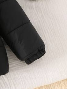 SHEIN 1pc Baby Boys And Girls Unisex Black Casual Cute Bear Embroidered 3D Ear Hoodie Zip-Up Long Sleeve Quilted Thick Fleece Padded Coat, Bear Embroidery On Chest, Loose Fit Comfortable, Suitable For Outdoor, Casual, Home, 6M-3T Baby Boy Hooded Jacket Bear Ear Jacket Baby Boy Winter Jacket Baby Bear Jacket Baby Boy Winter Coat Baby Boy Coats Winter Coats Baby Boy Coat With Hood Baby Boy Winter Coat Fall - Black - View 7