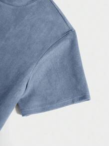 SHEIN Dusty Blue Tween Boys Round Neck Tee And Shorts Set For Everyday Casual Style - Dusty Blue - View 7