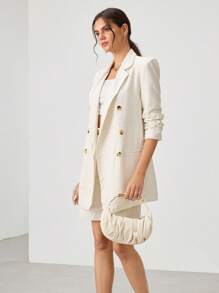 SHECARRY 女士时尚百搭简约褶饰手提包 - 米色 - 查看 6