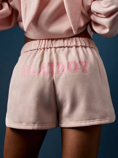 Missguided x Playboy Loungewear Velour High Rise Wide Leg Shorts Comfortable Elastic Waistband Drawstring Pockets Soft Cozy Relaxed Fit Casual Leisure Bottom Summer Spring