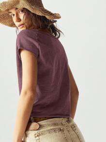 Bohemela 女式纯色针织船领修身水洗T恤 - 中紫紅色 - 查看 7