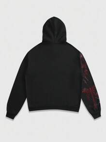 ROMWE MEN Goth 男士休闲标语十字印花连帽卫衣，秋冬季长袖上衣