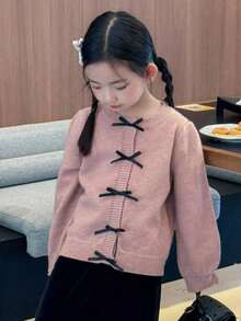 DAZY Young Girl Casual Versatile Bow Decor Sweater - Purple - View 4