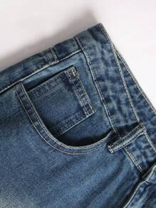 Chillumni 男士夏季休闲牛仔短裤，猫须纹、海洋效果和星星印花，青春时尚 - 藍色 - 查看 4