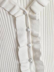 SHEIN Clasi Cardigan plus size elegante de cor sólida com babados e manga curta, verão - Branco - Ver 5