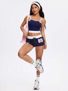 SHEIN Sovereign Charm Débardeur de sport pour femmes avec design de bretelles bicolores - Bleu marine - Voir 5