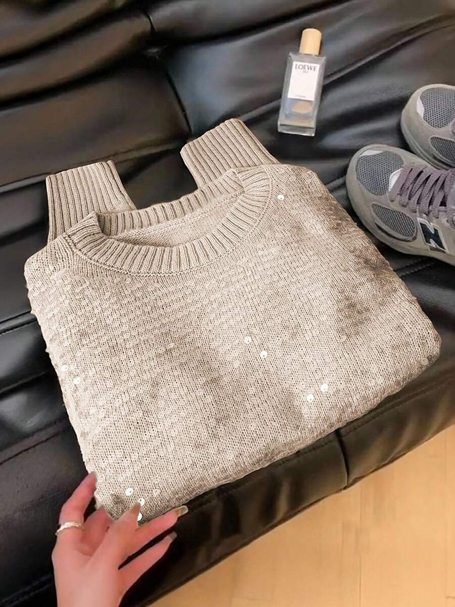 Plus Size Casual All-Match Versatile Loose Fit Crew Neck Long Sleeve Sweater Fall Winter Cloth For Women Autumn - Apricot - View 1