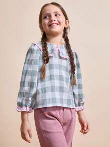 SHEIN 秋季少女格子拼色衬衫 - 彩色 - 查看 3