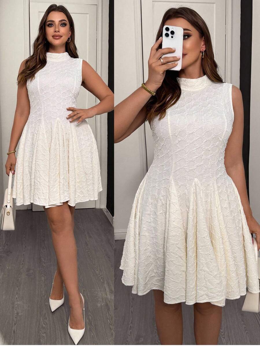 SHEIN Clasi Women Plus Size French Elegant Sleeveless Summer Dress - Apricot - View 1