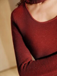 Anewsta 女士优雅复古红色连衣裙，A字廓形，适合万圣节、新年、秋冬季穿着。 - 酒紅色 - 查看 3