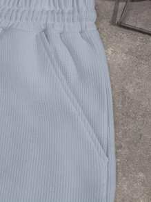 EURMUSE 100%Cotton Men Spring And Summer Casual Texture Fabric Drawstring Waist Short Pants With Hand-Written English Letter Pattern - Baby Blue - View 5