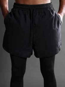 SUMWON Performance Shorts With Technology Reflective Logo Curved Side Split Lightweight Running Marathon Ultra Stretch Inner Compression Liner - Black - View 8