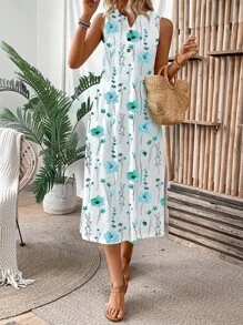 EMERY ROSE Váy Maxi dệt kim in họa tiết cổ chữ V không tay cho kỳ nghỉ thường ngày của phụ nữ - Nhiều màu - Xem 4
