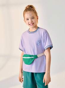 JNSQ T-shirt à manches courtes de sport décontracté pour la rentrée scolaire, T-shirt en coton à col ras-du-cou nervuré avec couleur contrastée pour enfants