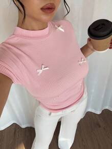 Rafferiza 时尚百搭法式褶皱蝴蝶结短袖衬衫