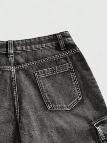 ROMWE MEN Street Life Men's Casual Utility Cargo Denim Shorts - Grey - View 4