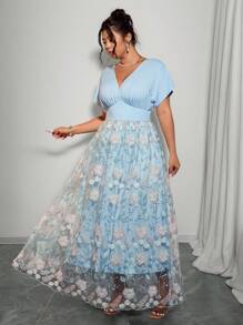 Elenzga Váy xòe chữ A cổ chữ V, chất liệu vải dệt kim mềm mại, thêu 3D nhiều màu, thanh lịch cho kỳ nghỉ, tiệc tùng và tụ họp - Màu xanh lam - Xem 4