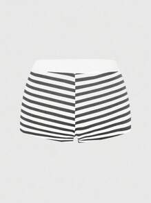 ROMWE Fairycore 大码美式黑灰条纹 BM 三扣三角短裤 - 淺灰色 - 查看 2