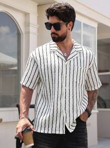 DAZY Chemise d'été pour hommes à motif géométrique rayé multicolore - Multicolore - Voir 6