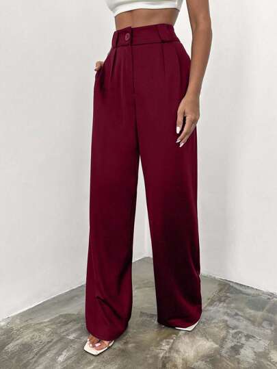 EURMUSE Cotton Solid High Waist Wide Leg Suit Pants