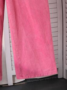 2pcs Tween Girls Cartoon Print Short Sleeve Round Neck Fitted Tee And Bib Overall Pants Set, Suitable For Spring/Summer - Pink - View 7